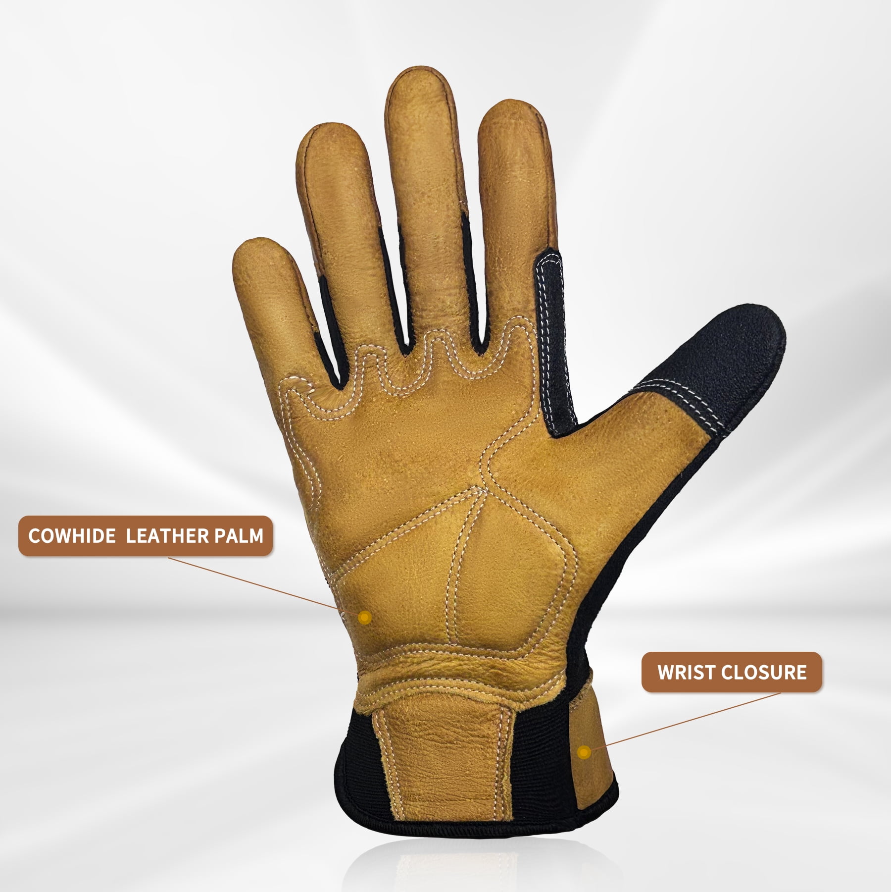 Heavy Duty Leather Work Glove Impact Protection Mechanic Cowhide Gloves for Men Grip,Cowhide,Cotton Lined,Durable XL