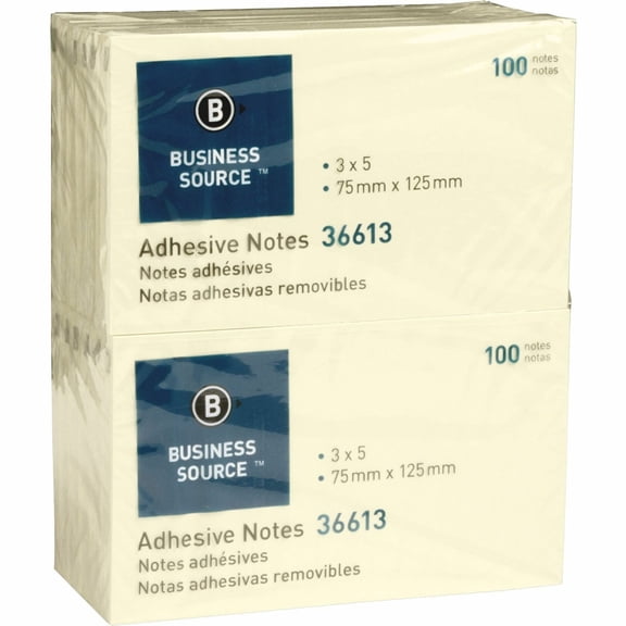 Business Source, BSN36613, Yellow Repositionable Adhesive Notes, 12 / Pack, Yellow