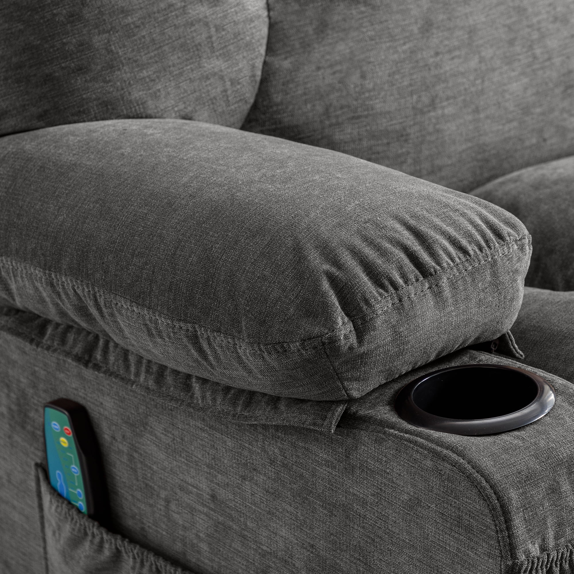 JONPONY Manual Recliner Chair with Heat Therapy and Massage Function, Heavy Duty Reclining Mechanism Massage Chair, Elderly Single Rocker Sofa with Cup Holders for Bedroom Home Theater,Grey