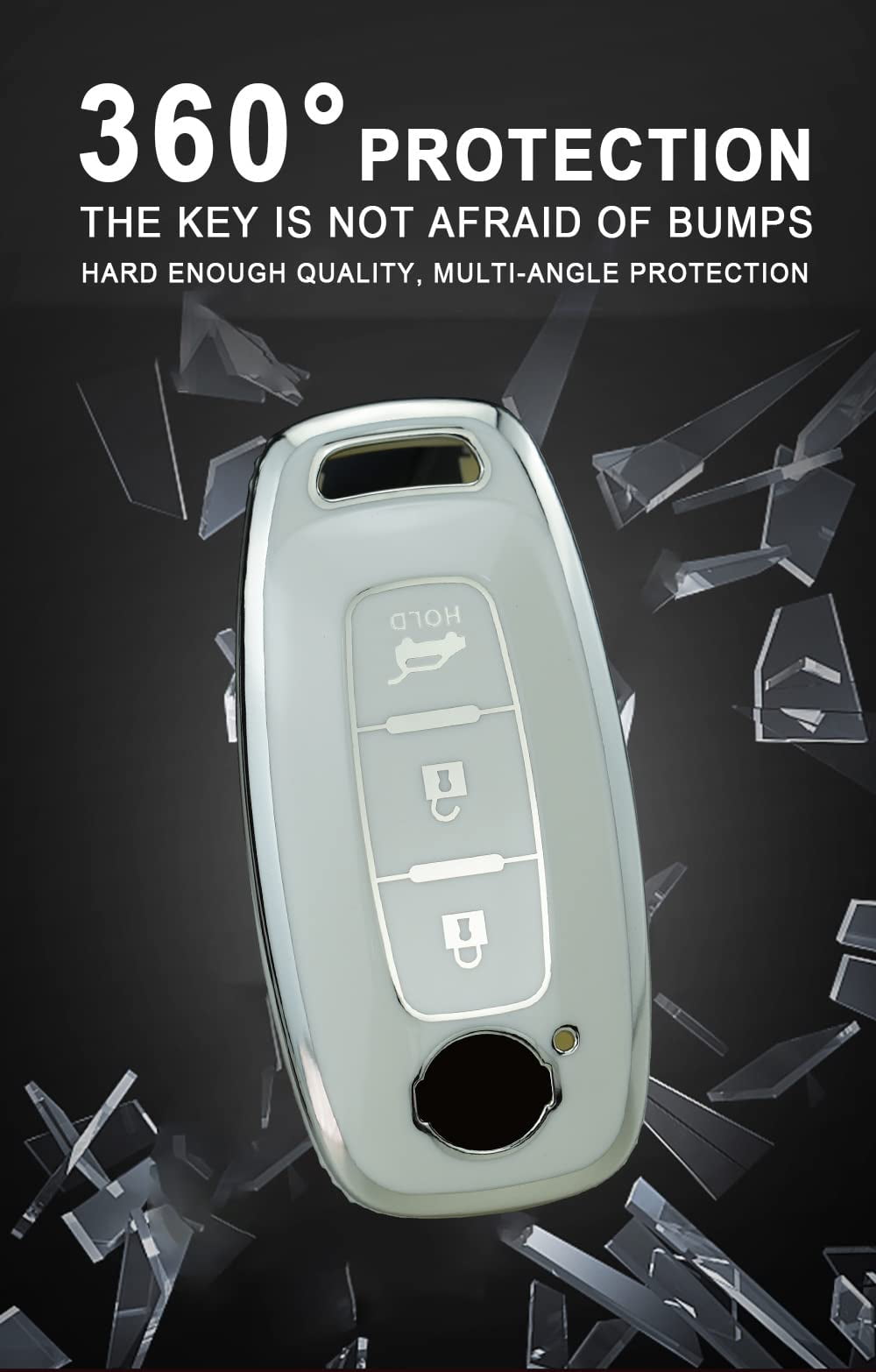 3-button Key Holder Silver Edge TPU Key Fob Cover Fit for Nissan Teana Pathfinder Kicks X-Trail Rogue 2023 Remote