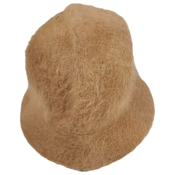 Womens Fuzzy Tan Angora Blend Bucket Hat Cap