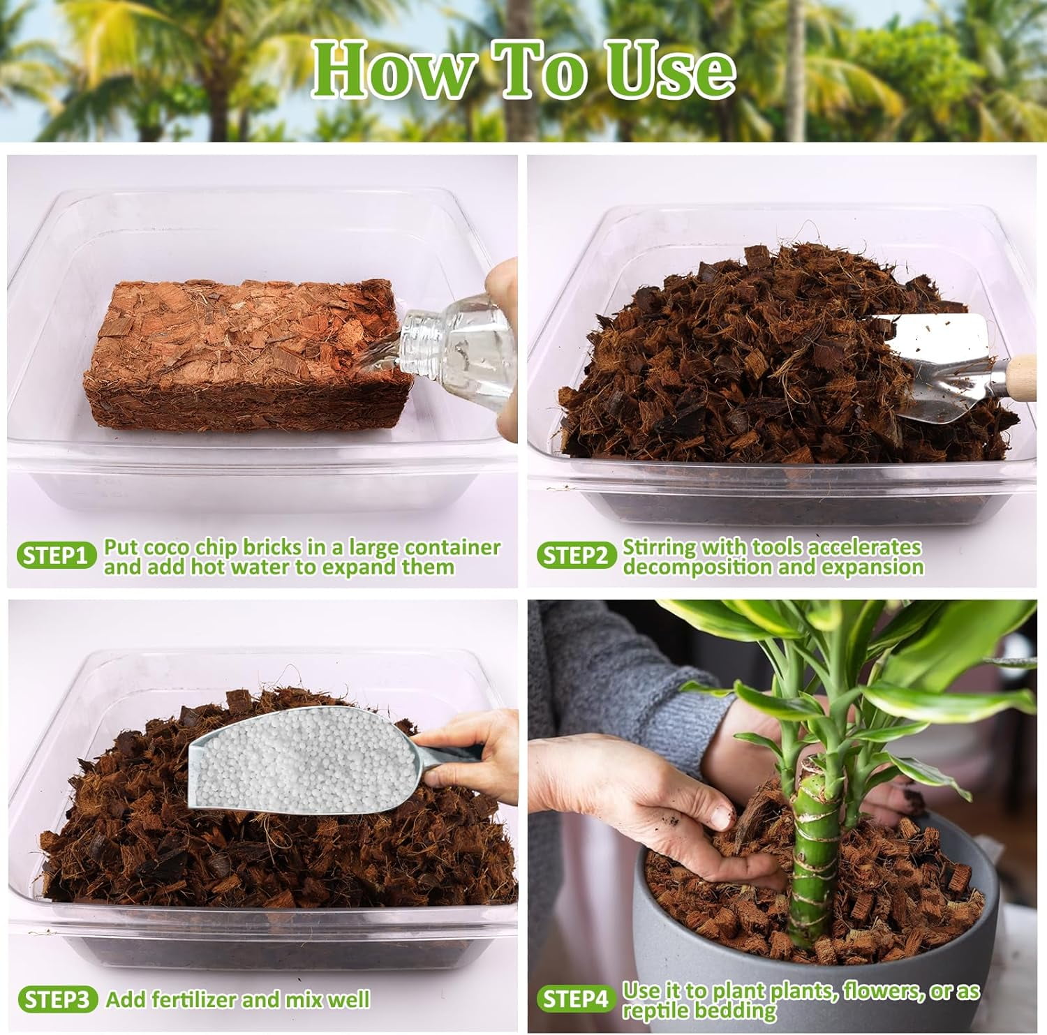 2 Pack Coco Chips Substrate for Plants- 2.2lb 100% Organic Coconut Husk Brick with Low EC and pH Balanced, High Expansion Coconut Substrate Coco Husk Mulch for Garden Flowers, Herbs, Planting