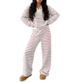 thumbnail image 2 of Beach Sets Fashion Women Striped Knit Loungewear Outfits Long Sleeve Sweater Tops Long Pants Casual Sets S, 2 of 9