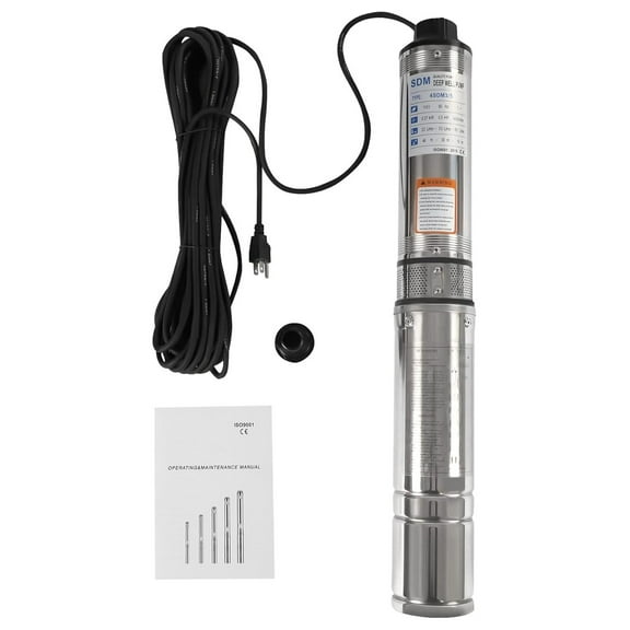 Deep Well Submersible Pump, 3.85" OD Pipe 110V/60HZ Stainless Steel Water Pump, 1.25" Outlet Submersible Bore Pump with 49 ft Electric Cord,157ft Head Submersible Well Pump for Industrial and Home Use