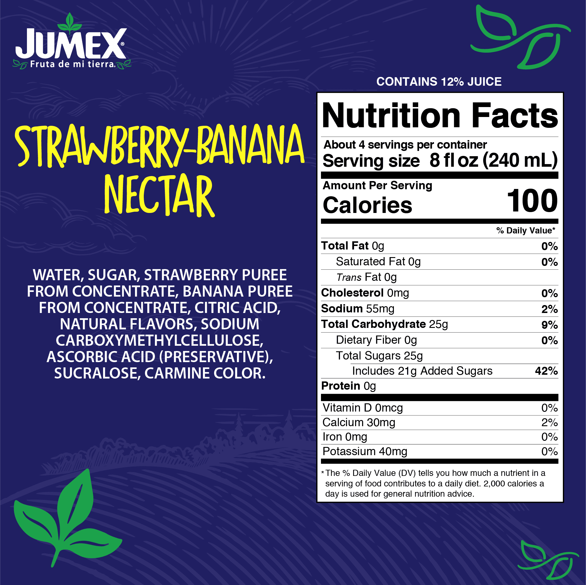(12 pack) Jumex Strawberry Banana Nectar Juice, 33.8 fl oz