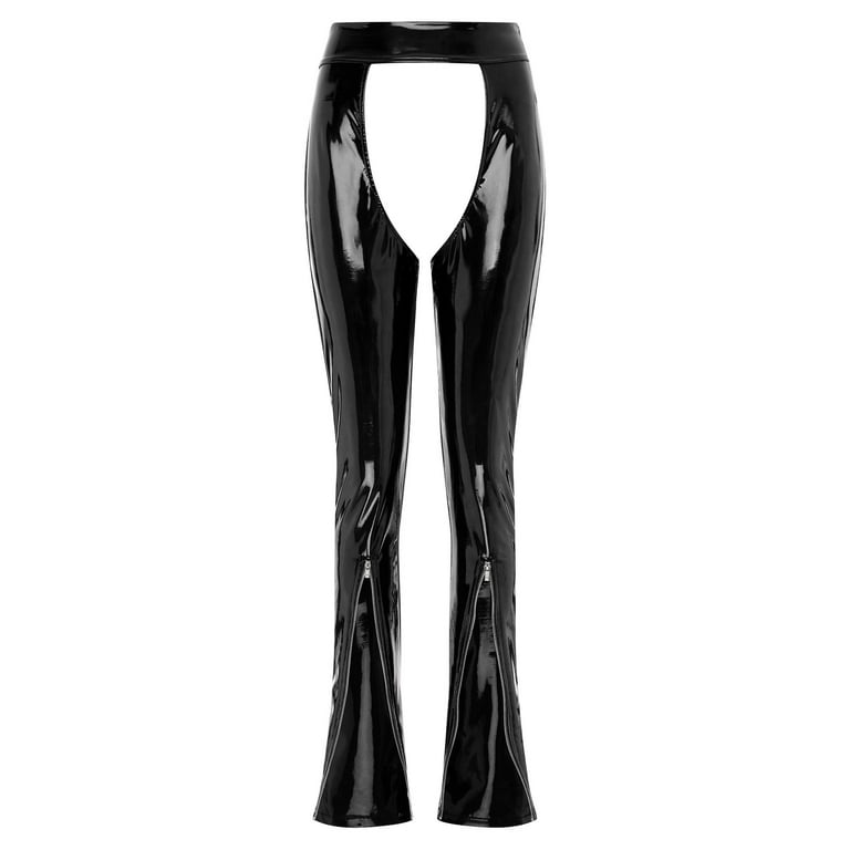 Black spandex wet look leggings with hidden crotch zipper – Bright&Shiny