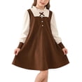 thumbnail image 2 of Floleo Robe Faux Deux Pièces pour Filles à Col Rond avec Nœud, Couleur Unie, Manches Longues, Jupes, Mode Printemps Été, Tenue Décontractée de Tous les Jours (Coffee, 11-12 Ans), 2 of 9