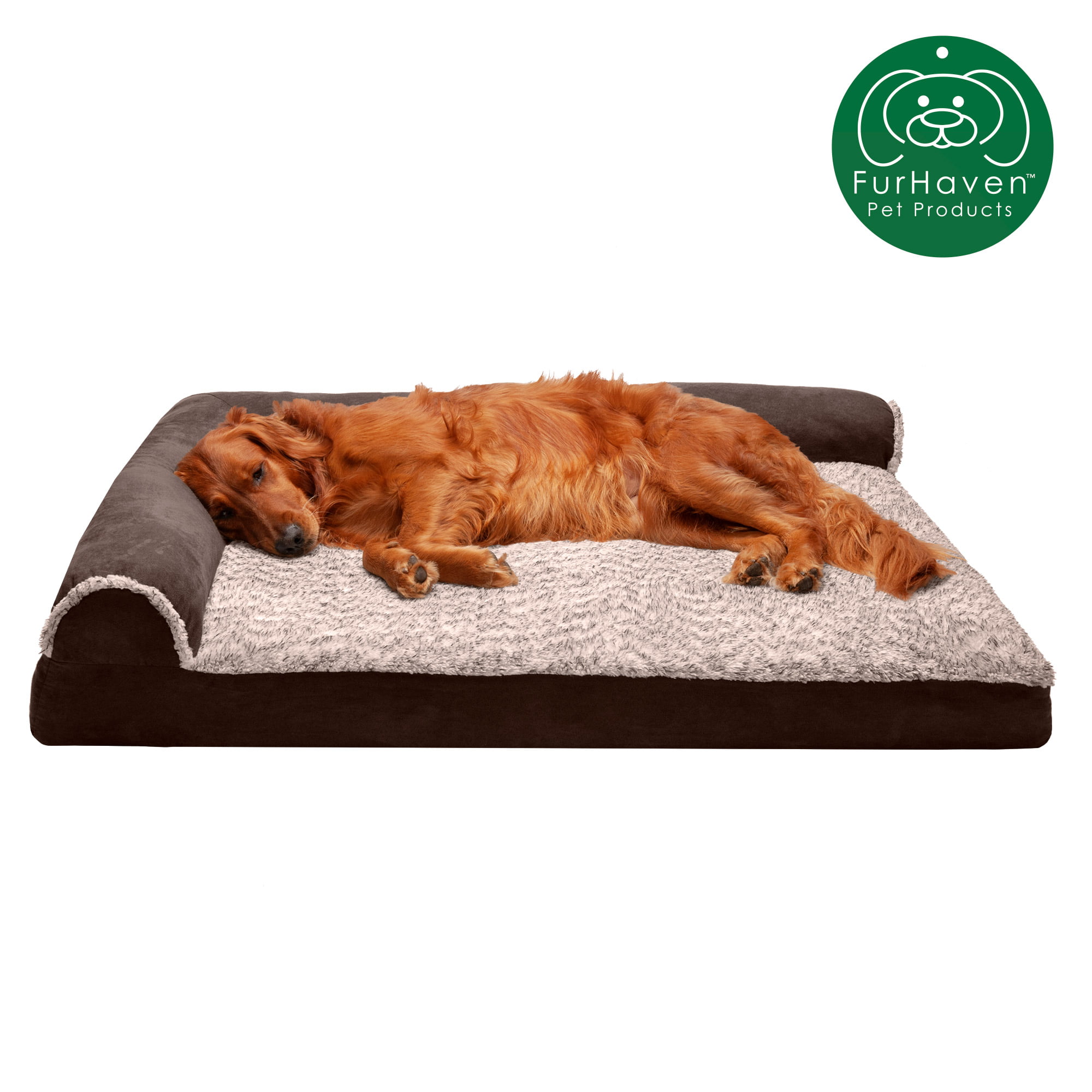 furhaven pet dog bed deluxe memory foam chaise faux fur suede l shaped lounge sofa pet bed for dogs cats espresso jumbo walmart com