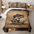 thumbnail image 2 of Manfei Farmhouse Bass Fish Bed Spread Queen, Fishing Hook Queen Coverlet Set, Tan Black, 3pcs, 1 Quilt and 2 Pillowcases, 2 of 7
