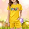 thumbnail image 2 of MIXUE Toddler Girls Outfit Sets Summer Easter Bunny Print Cartoon Crew Neck Short Sleeve T Shirt Tops Shorts Two Piece Pajamas Streetwear,Yellow,4-5 Years, 2 of 4