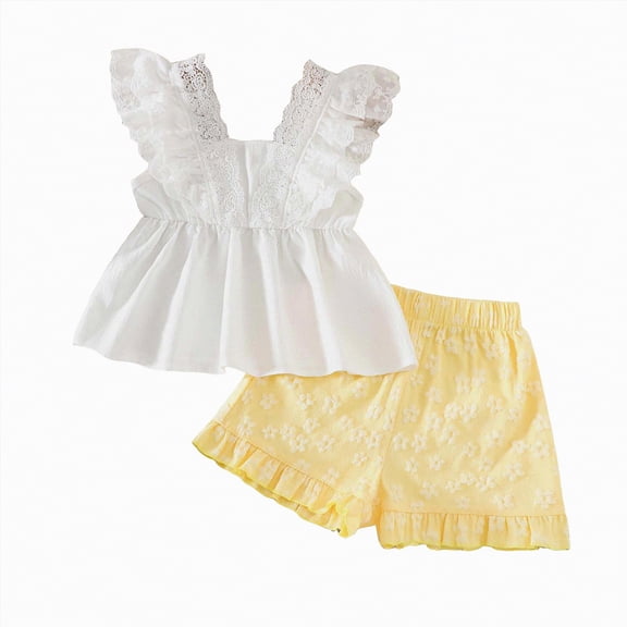 TOWED22 Kids Infant Toddler 2 Piece Adorable Clothing Sets Sleeveless Tank Shirts and Shorts Cute Summer Outfits Girls Casual Clothes(White,2-3 Y)
