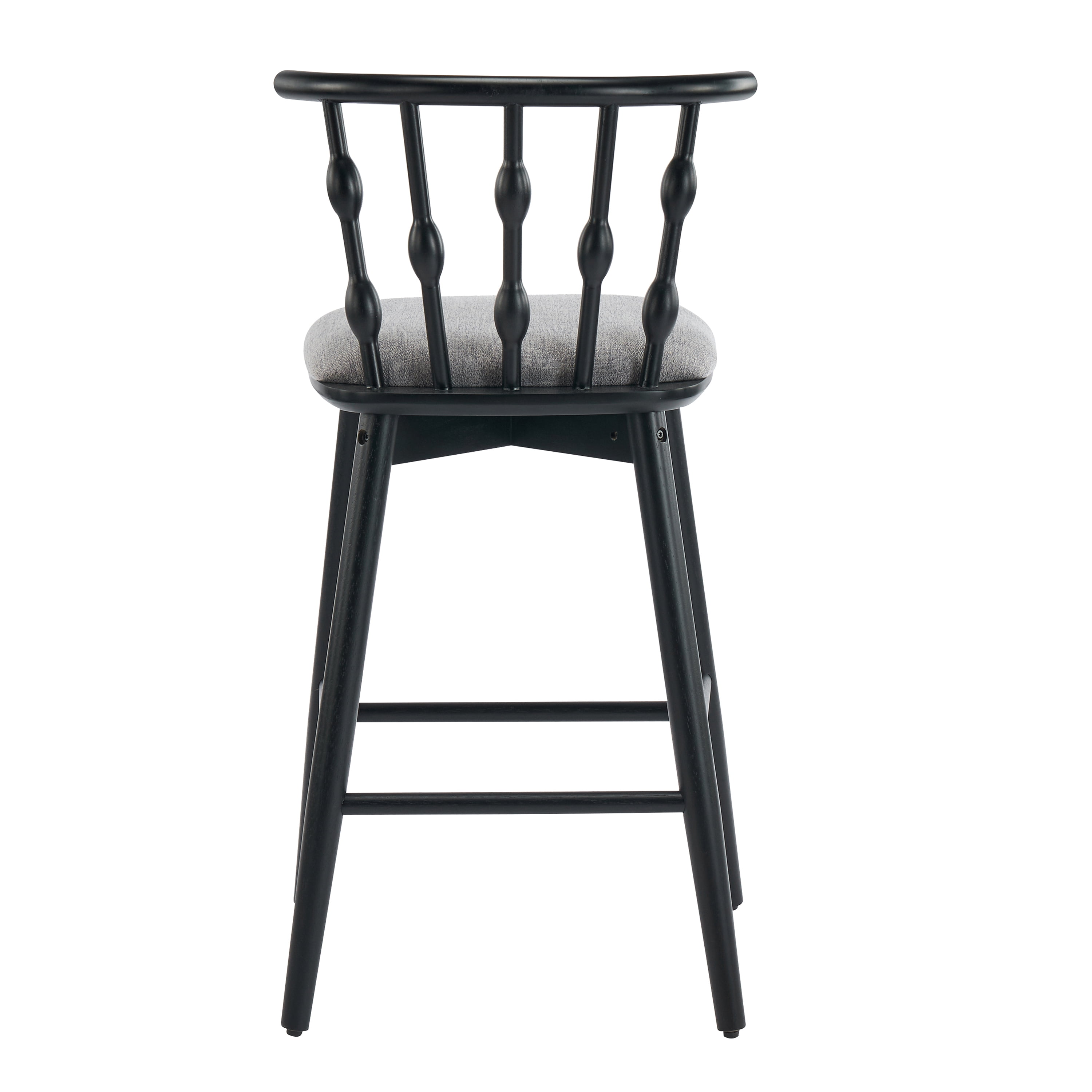 Indoor Barstool Set of 2, Black Rubberwood Frame with Grey Fabric Upholstery for Kitchen Counter Home Bar