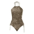 thumbnail image 4 of MKLEKYY Trajes De Baño Mujer 2 Piezas Women'S Fashionable Summer Maple Leaf Line Print Sexy Lace Up Split Swimsuit, 4 of 5