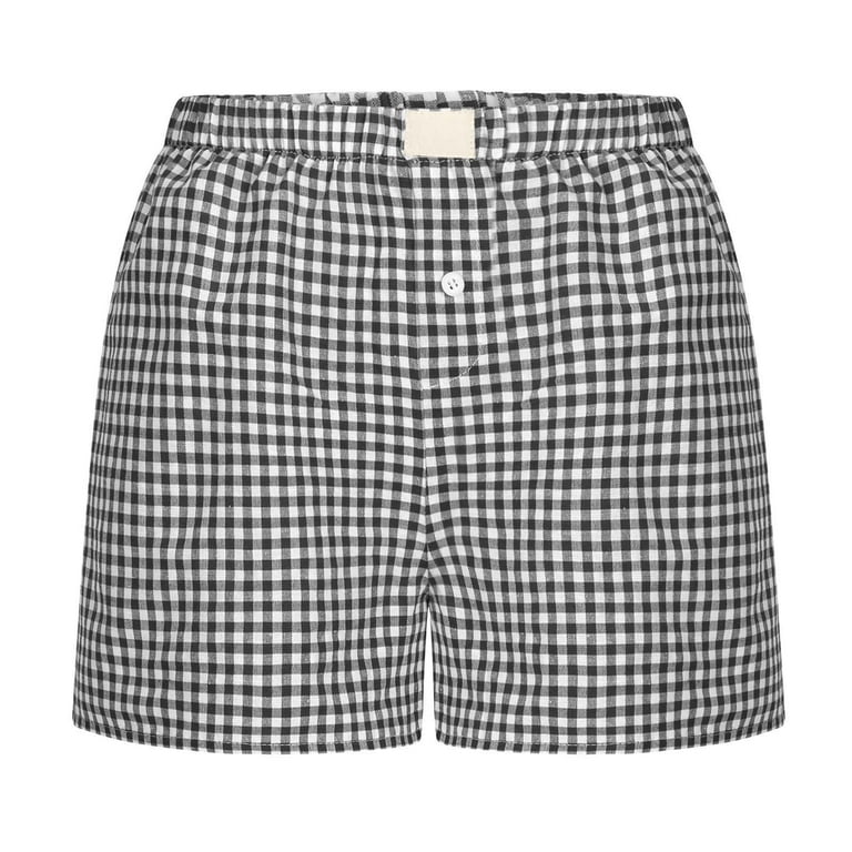 YDKZYMD Women Gingham Boxer Shorts Y2k Cute Stripes Plaid