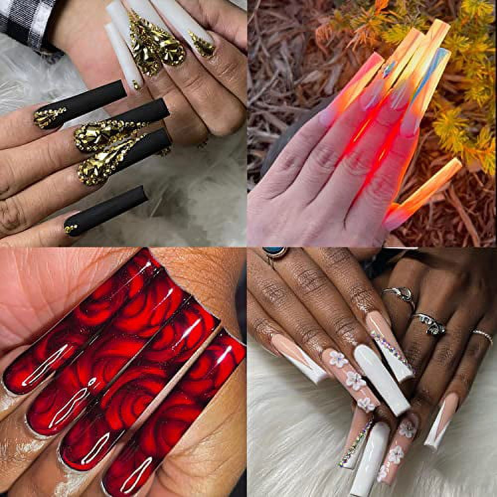 Long Square Nails Covered With Gel Polish With Gradient Design On Wooden  Background Red Gradient On The Nails From Black To Red Brilliant Design  Stock Photo - Download Image Now - iStock