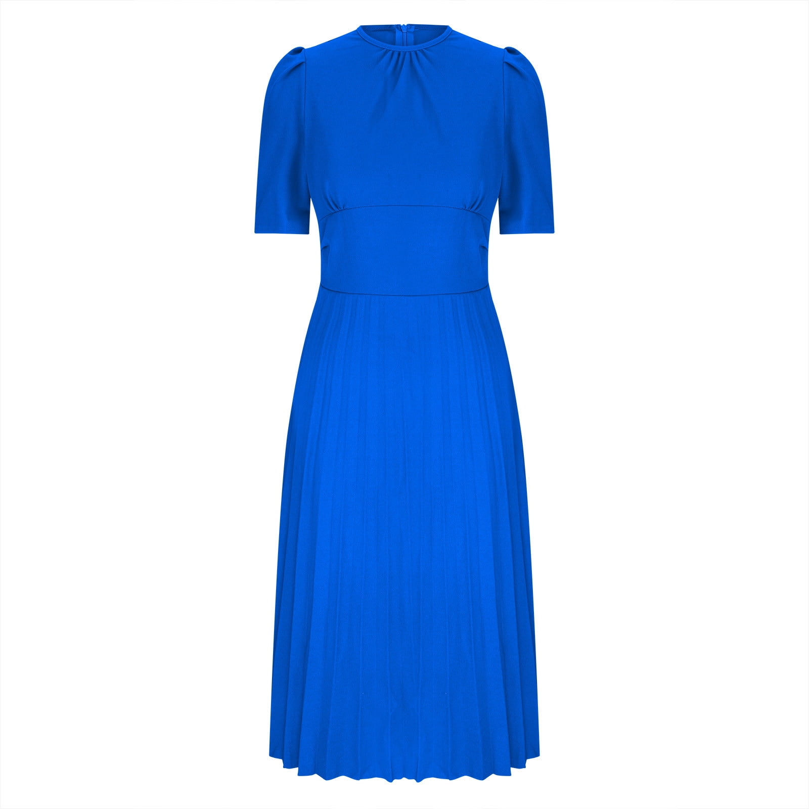 AOOCHASLIY Ladies Dress Clothes Women Solid Color Round Neck Temperament Crimping Waist Retraction Fashion Dress