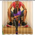 thumbnail image 1 of Juego de cortinas de ducha de tela con temática de pareja africana y niña negra, decoración de baño con ganchos, impermeables, lavables, 72 x 72 pulgadas, negro, morado y rojo, 1 of 4