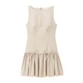 thumbnail image 4 of Vestido mini sin mangas con pliegues y corte en A para mujer - Cuello redondo con lazo y cremallera en la espalda - Poliéster - XS-L, 4 of 6