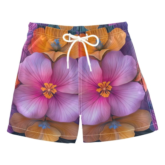 FORMRS Boys Swim Trunks Quick Dry Mesh Liner Boardshorts Sizes XS-XL, Large Purple Flowers