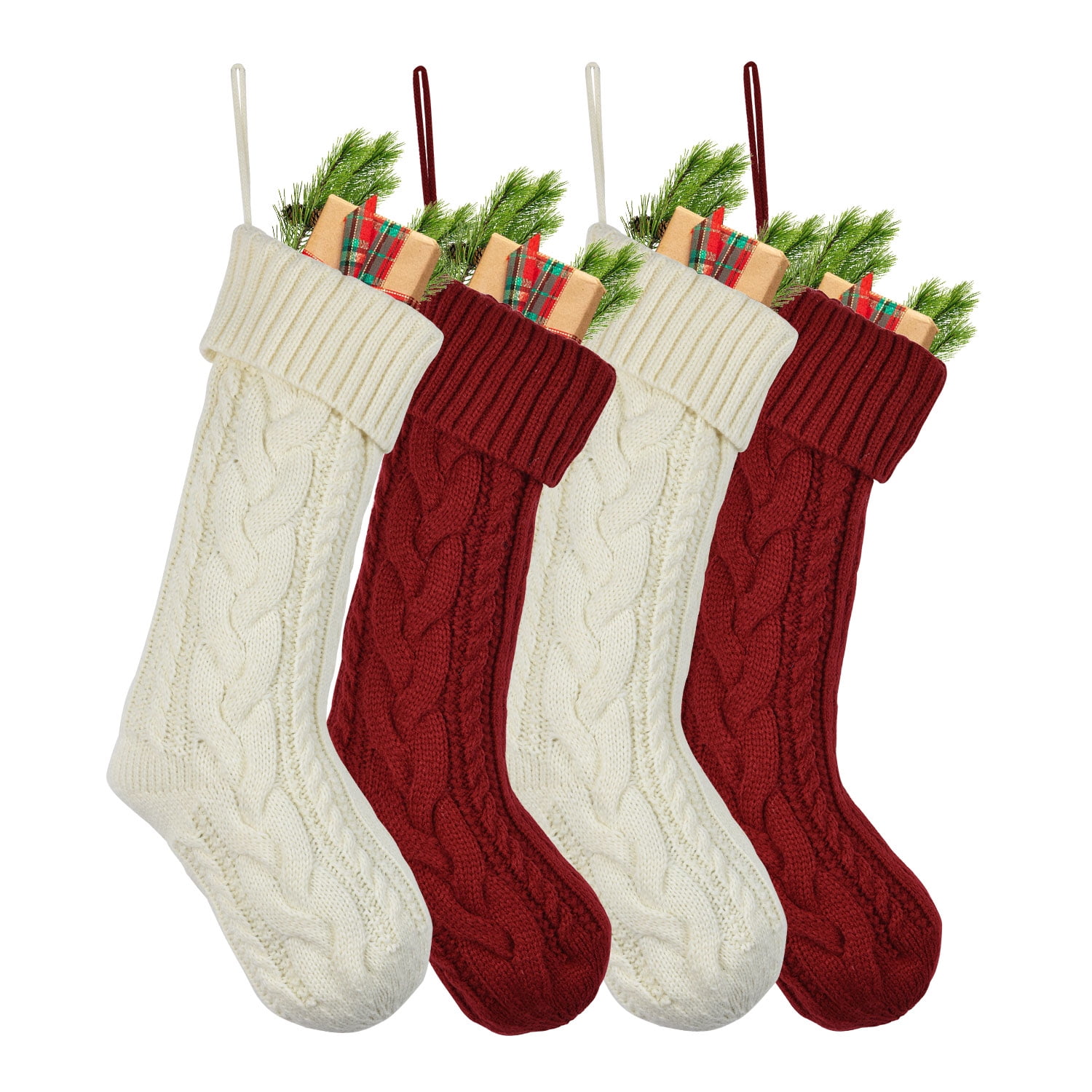 Husfou Christmas Knitted Stockings, 4 Pack 18" Large Cable Knitted Xmas