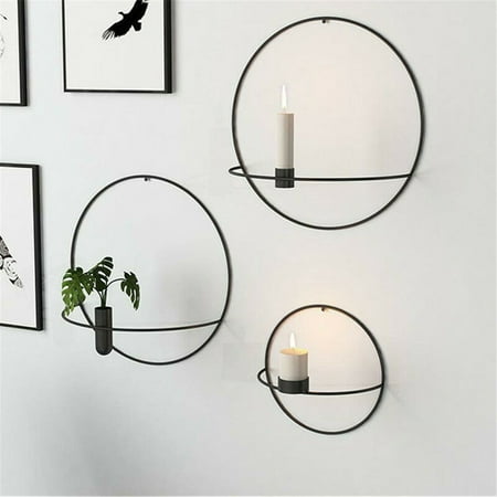 Wall Mounted 3D Geometric Round Tea Light Candle Holder Metal Candlestick
