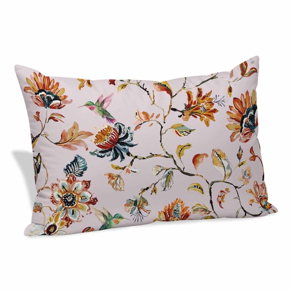 Pink Spring Floral Pillow Covers, Linen Long Throw Pillow Case, Summer Botanical Vintage Birds Holiday Pillow Protector Decorative Cushion Cover for Living Room/Bedroom 12" x 20"