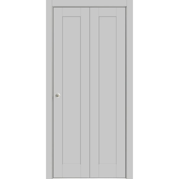 Sliding Closet Bi-fold Doors 72 x 80 inches | Quadro 4111 Matte Grey | Sturdy Tracks Moldings Trims Hardware Set | Wood Solid Bedroom Wardrobe Doors