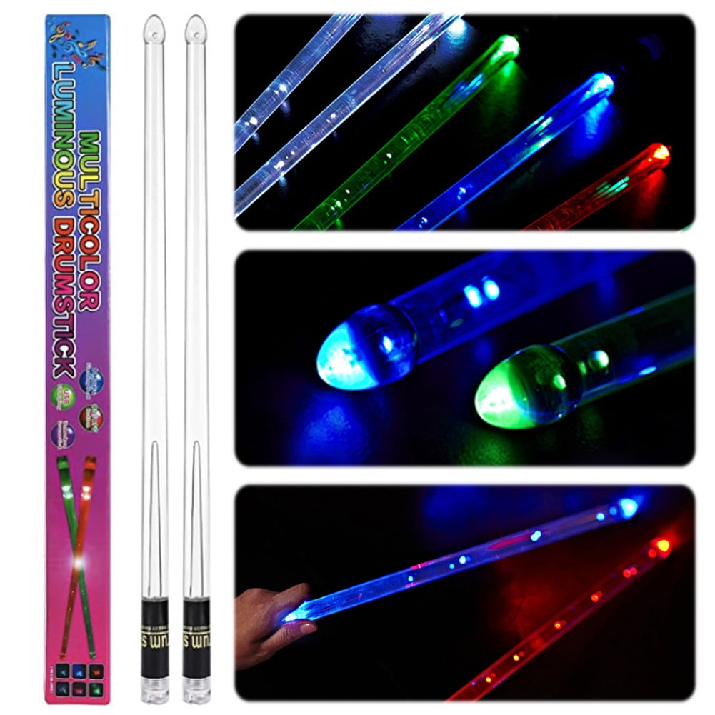 Yucurem Led Light Up Drumsticks 15 Color Changing Jazz Drum Sticks For Adults Drummers Percussion Instruments Essential (A)
