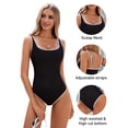 thumbnail image 4 of Women'S One-Piece Swimsuit Color Block Ribbed Sports Adjustable Strap High Cut Swimsuits Black L, 4 of 9