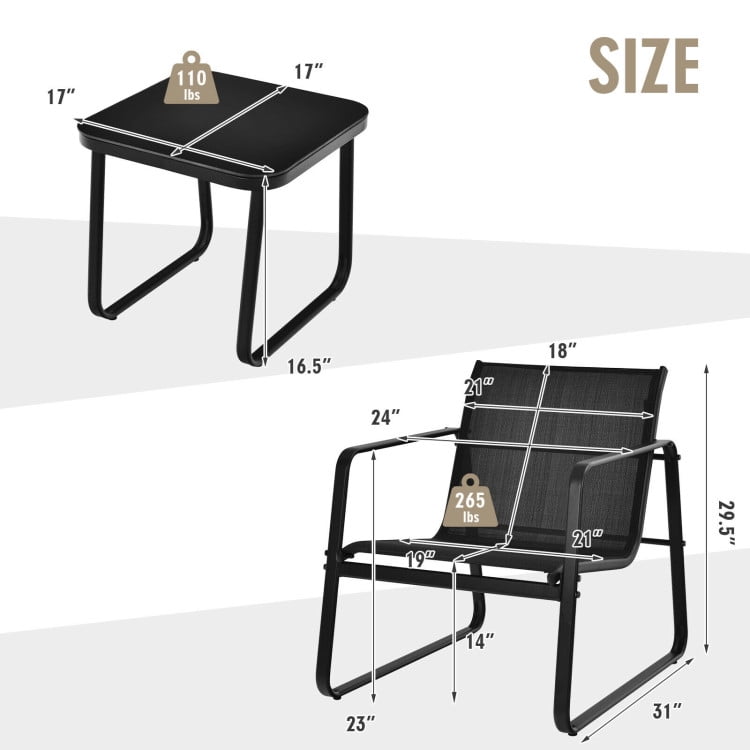 Aimee Lii 3 Pieces Patio Bistro Furniture Set with Glass Top Table for Garden Deck, Patio Furniture Sets, Black