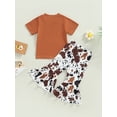 thumbnail image 4 of hirigin Kids Girls Summer Outfits Letter Yak Print Short Sleeve T-shirt and Casual Elastic Flare Pants Set, 4 of 9