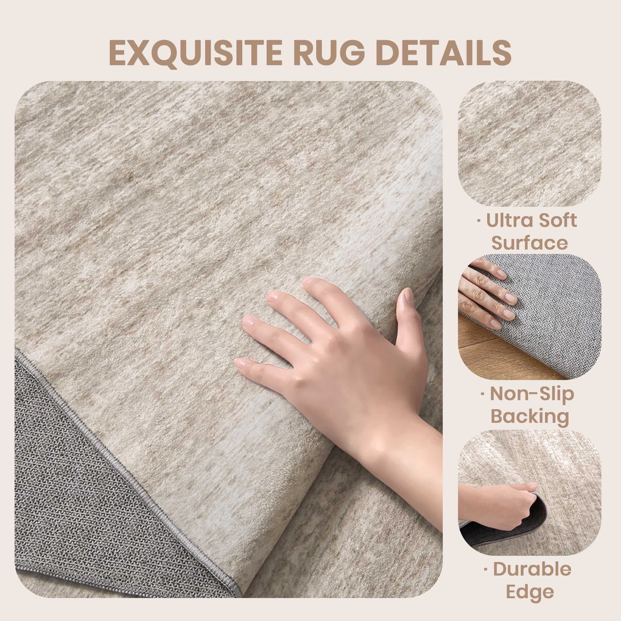 Roxstand TPR Non-Slip Area Rug Washable Soft Carpet for Living Room Bedroom Kitchen Hallway Entryway Home Decor Floor Mat, 9x12 ft, Beige