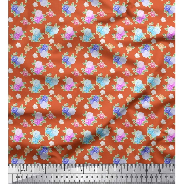 Soimoi Poly Georgette Fabric Leaves & Floral Artistic Print Sewing Fabric Yard 42 Inch Wide