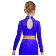 thumbnail image 3 of iixpin Big Girls Hip Hop Streetwear Sparkling Jazz Dance Crop Tops Mock Neck Cheerleading Dancing Clothes Blue 8, 3 of 6