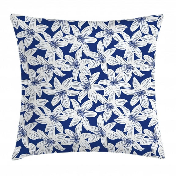 Navy Throw Pillow Cushion Cover, Tropical Hibiscus Flower Petals Exotic Blossoms Hawaiian Holiday Style Image, Decorative Square Accent Pillow Case, 18 X 18 Inches, White Dark Blue, by Ambesonne