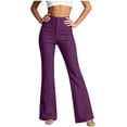 thumbnail image 2 of Cagogo Women Plus Size Flare Leg High Waisted Flowy Casual Long Pants Trousers for Party Office Work Stretchy Comfortable Dress Pants, Purple M, 2 of 6