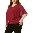 thumbnail image 4 of Agnes Orinda Women's Plus Size St. Patrick's Day Tops V Neck Flowy Shirt Double Layered Chiffon Blouse 2X Wine Red, 4 of 6