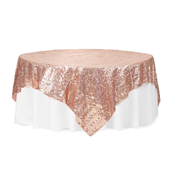1 Pc, Diamond Glitz Sequin Table Overlay Topper 85"X85" Square - Blush/Rose Gold For Wedding & Event Decor