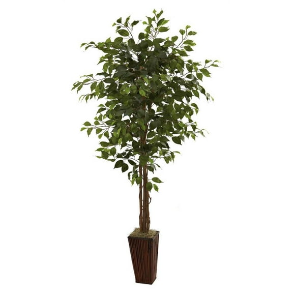 Nearly Natural 6' Ficus Artificial Tree with Bamboo Planter, Green
