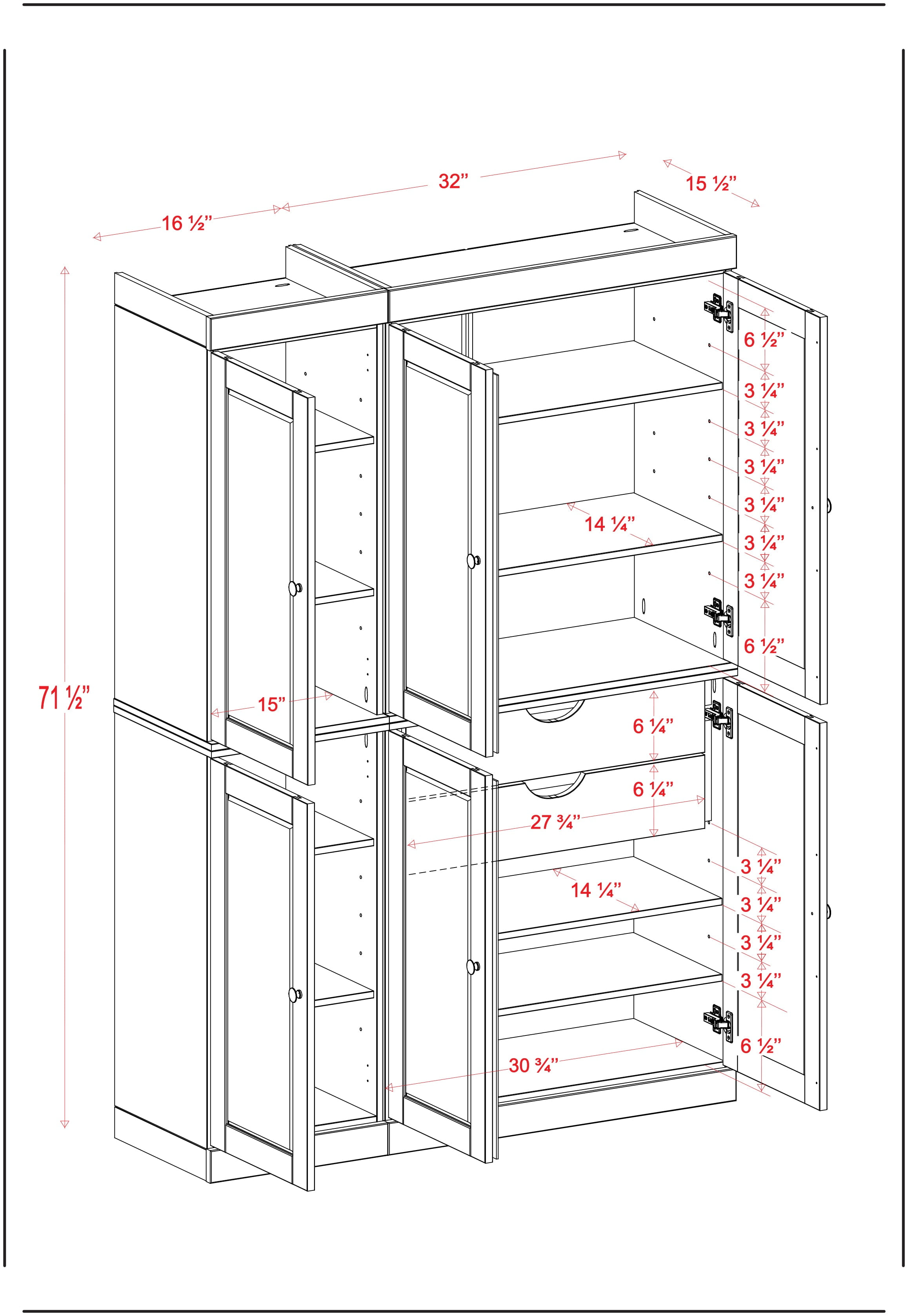 Palace Imports 100% Solid Wood Kitchen Pantry Storage Cabinet with Doors and Adjustable Shelves, 6-Door, Green