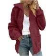 thumbnail image 2 of Womens Fleece Zip up Jacket Oversized Long Fuzzy Outerwear Fall Winter Warm Lapel Coat with Pockets New Lightweight Jacket Women Fall Red XXL, 2 of 6