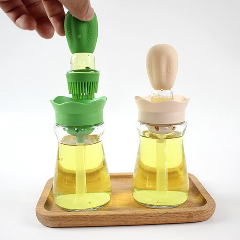 Hadanceo 200ML 2 in 1 Glass Oil Bottle with Silicone Brush Clear Scale  Quantitative Control Soft Bristles Creative Cactus Olive Oil Dispenser for
