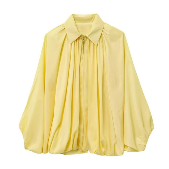 Chaqueta Xunger Puffed Bomber para mujer de gran tamaño, color amarillo