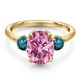 thumbnail image 3 of Gem Stone King 18K Yellow Gold Plated Silver Ring Oval Pink Moissanite and Diamond (3.36 Cttw), 3 of 6