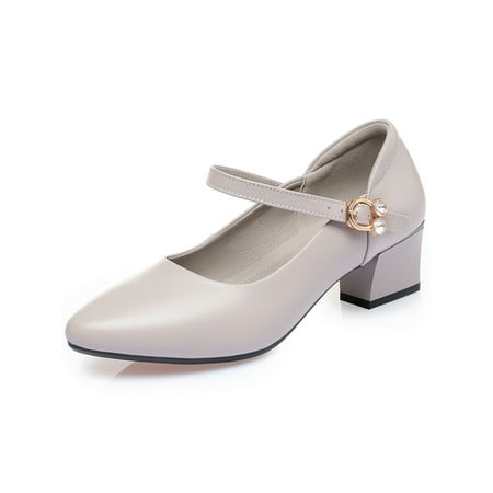 

Lacyhop Womens Work Fashion Heeled Dress Pump Shoes Women Party Pointed Toe Pumps Lightweight Ankle Strap Gray-Mid Heel 6.5