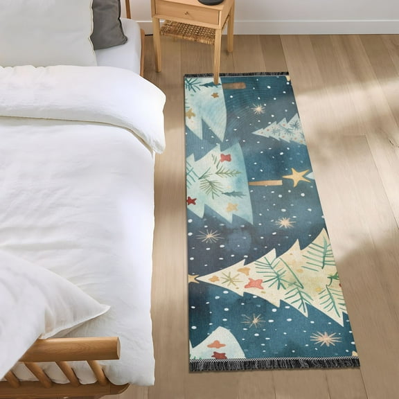 Christmas Tree Runner Area Rug 2x6 Soft Non-Slip Washable Bedside Carpet for Hallway Bedroom Living Room Home Decor