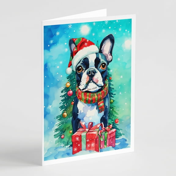 Boston Terrier Christmas Greeting Cards Pack of 8 7 in x 5 in
