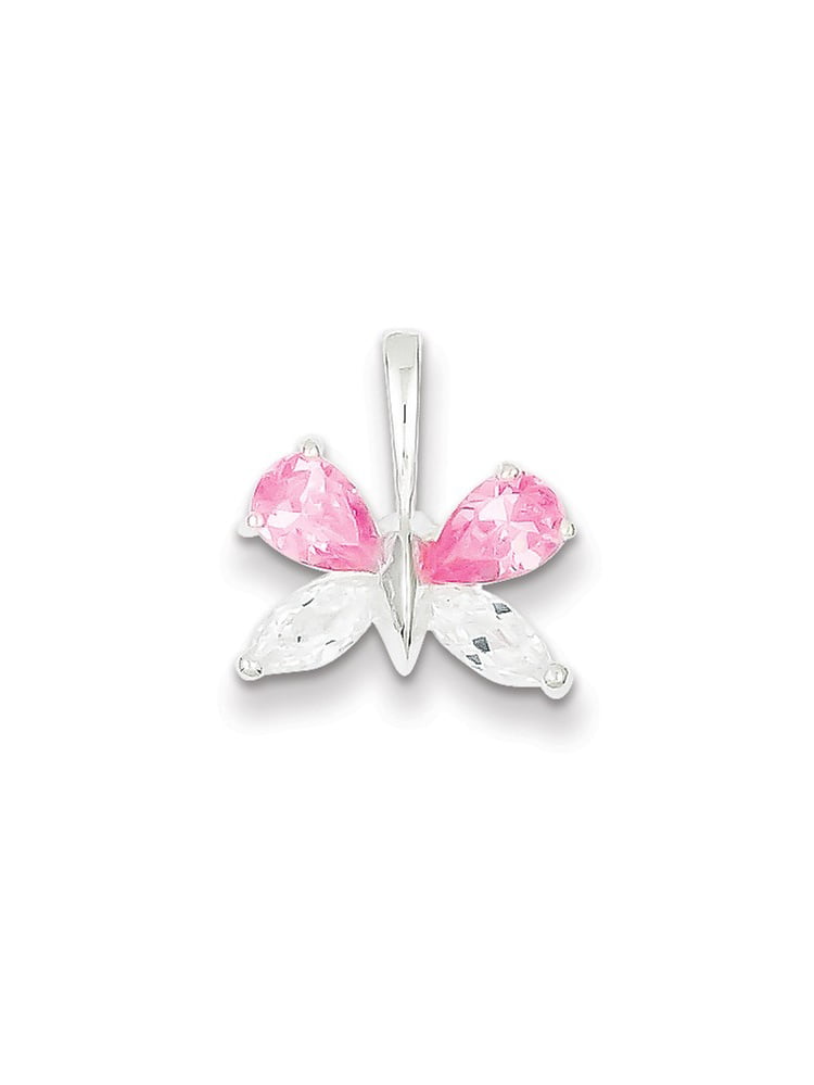 Beautiful Sterling Silver Pink and Clear CZ Butterfly Pendant
