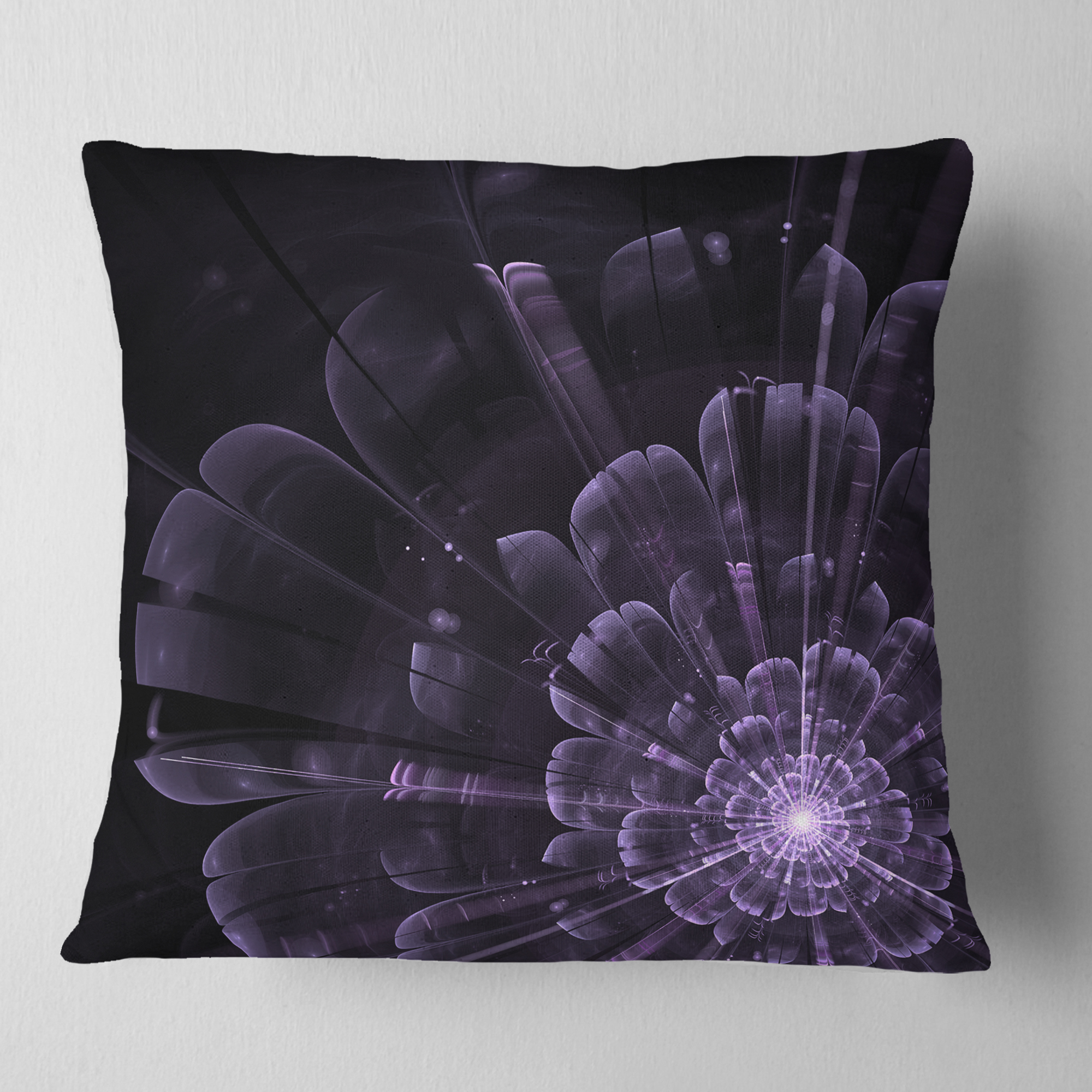 Designart Glowing Crystal Purple Fractal Flower - Floral Throw Pillow - 18x18