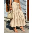 thumbnail image 4 of Women Solid High Waist Tiered Pleated A-Line Maxi Cake Skirt Khaki L, 4 of 7